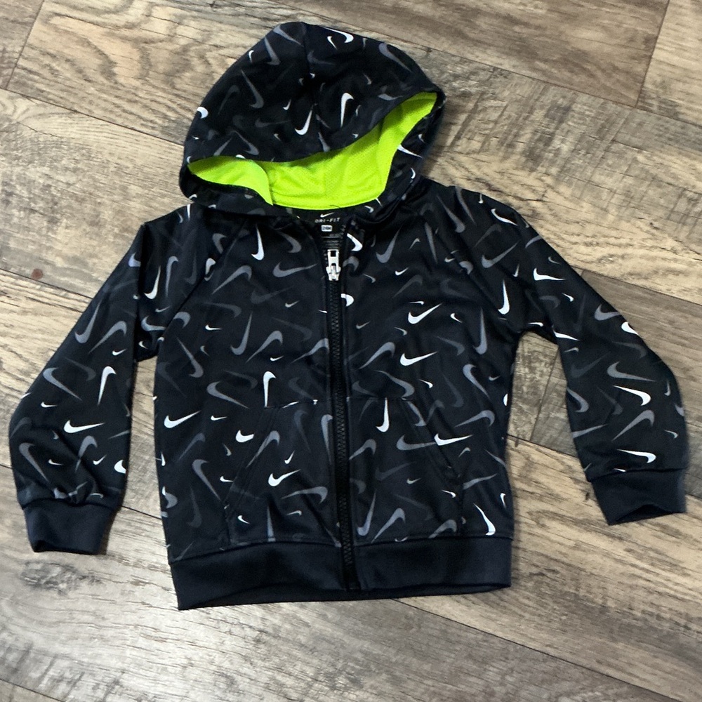 Nike Kids Black Hoodie with White and Gray Swooshes
